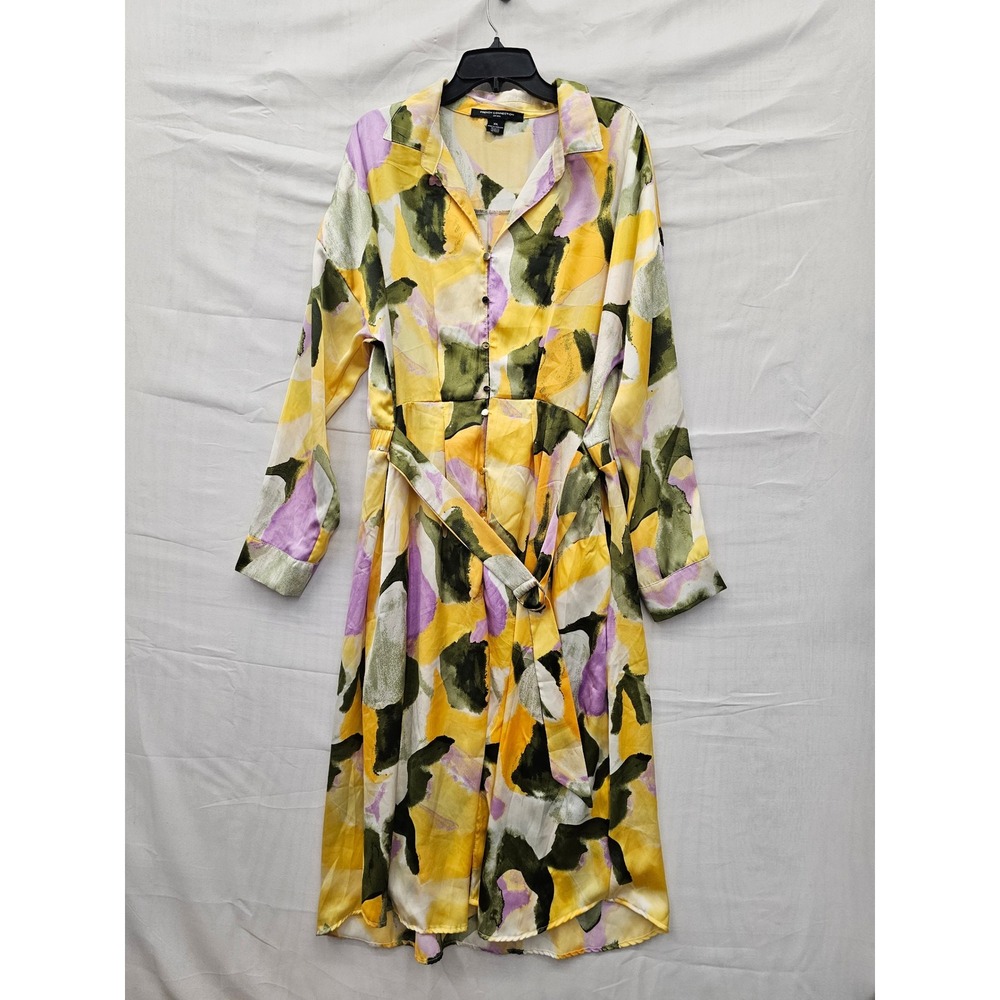 French Connection Womens Abstract Shirt Dress Yellow Polyester Casual Size XXL